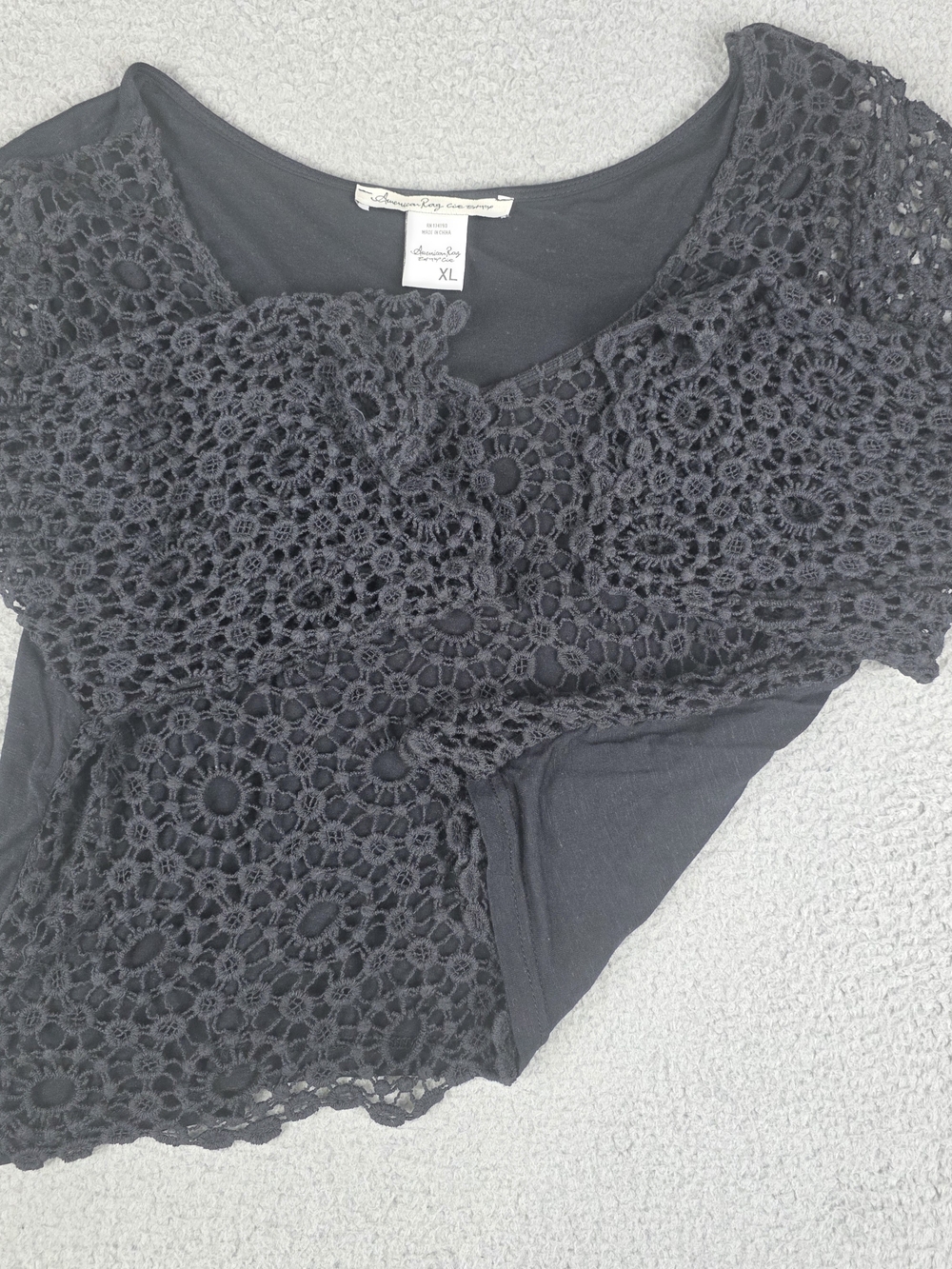 American Rag Cie Shirt XL Womens Crochet Knit Style Linen Blend Shirt